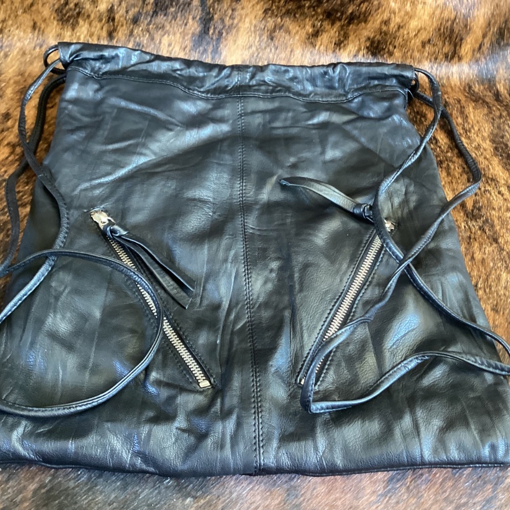 ASOS Black Leather Delicate Drawstring Slouch Backpack - Picture 10 of 10